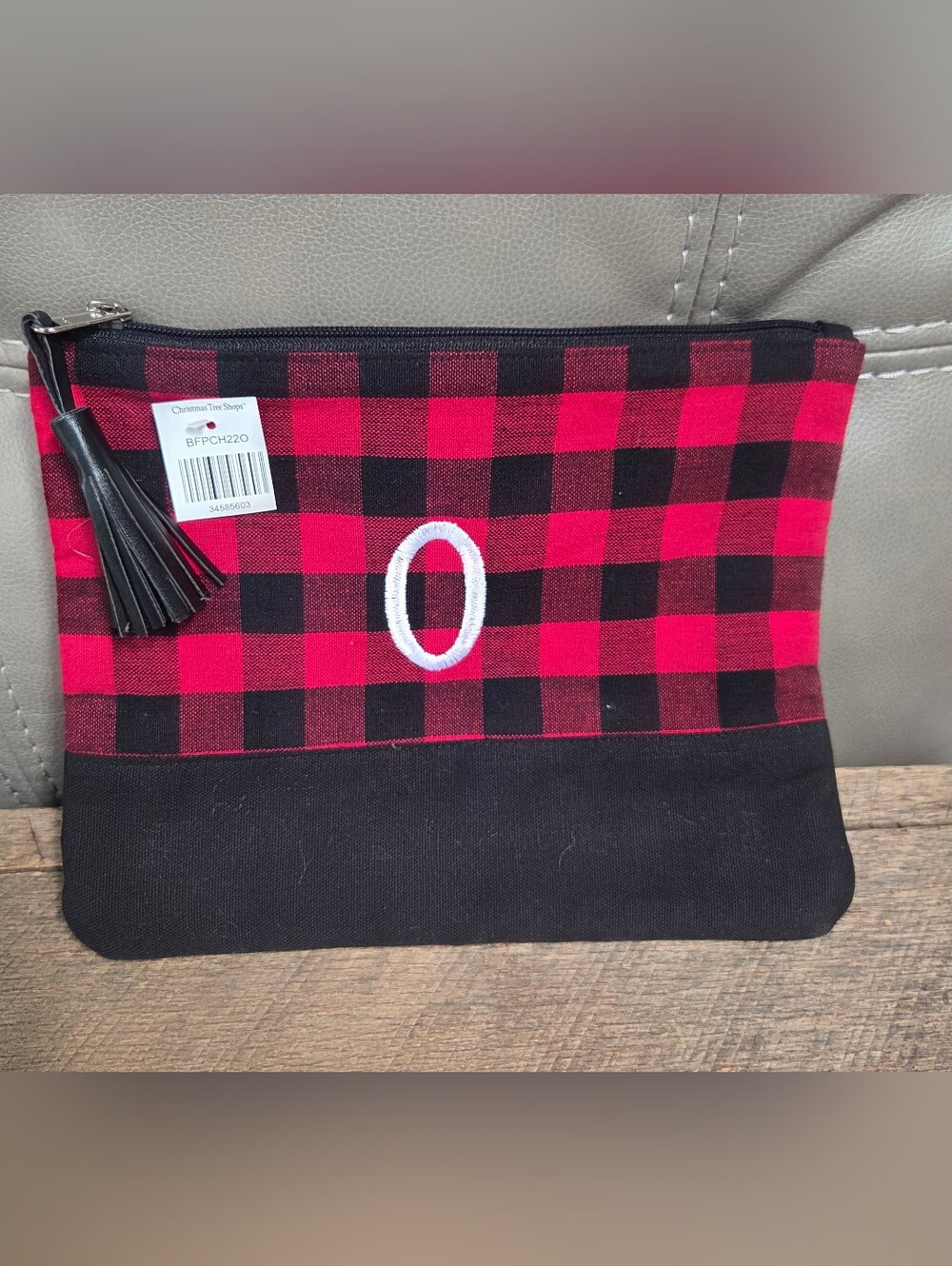 NWT Buffalo Check Monogram Pouch - Red/Black - Monogram O - Makeup ~ Bin 1D